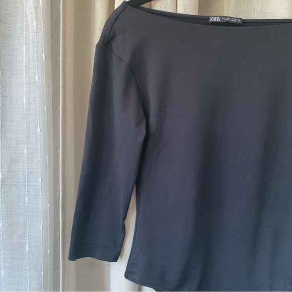 ZARA BLACK SCOOP NECK QUARTER SLEEVE BODYSUIT L - Picture 5 of 6